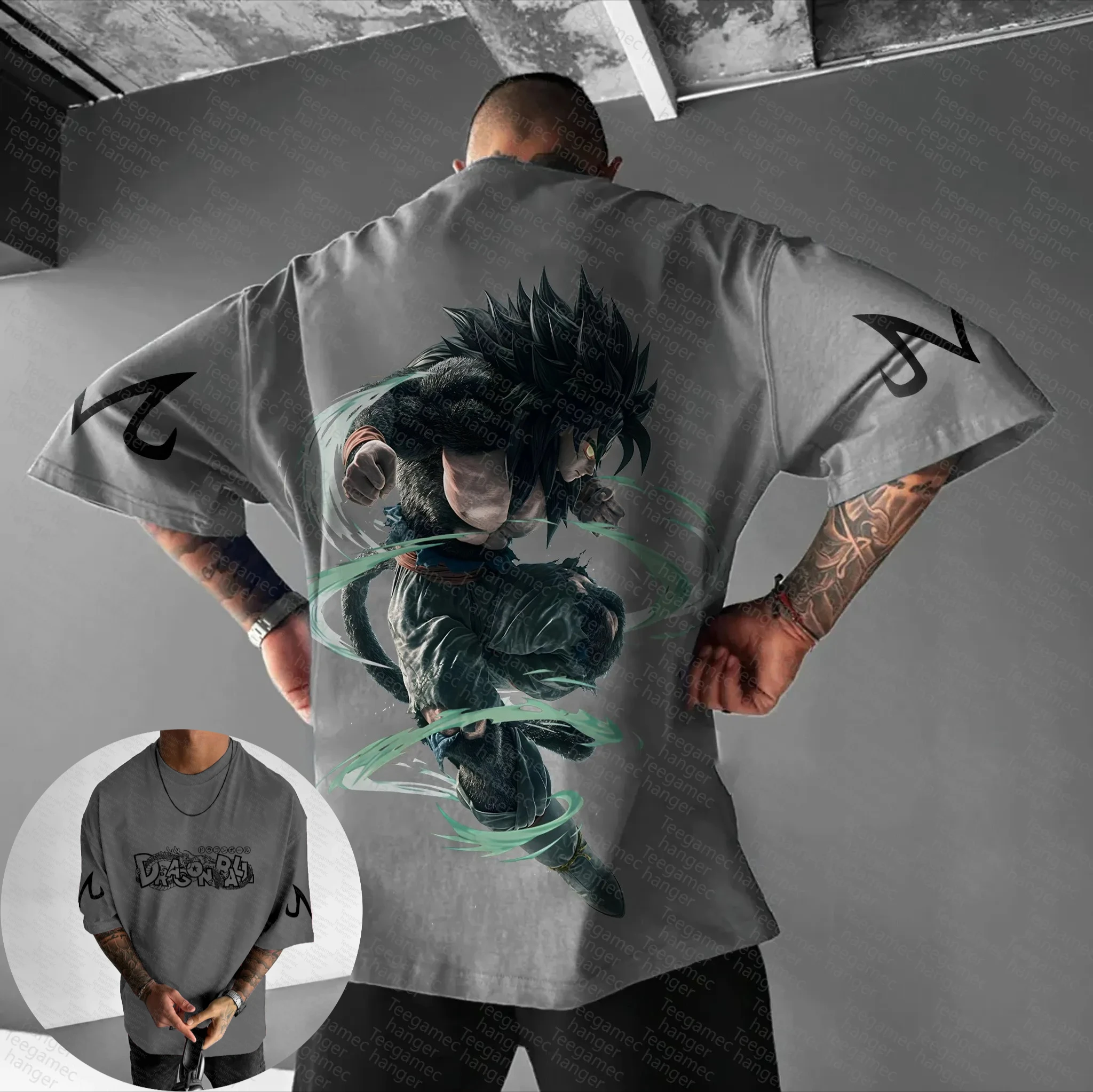 

Dragon Ball T Shirt Men Cotton Short Sleeve Tops 2025 Summer Anime Graphic Tees Gray Base Black 3d Dragon Ball Text Chest Print