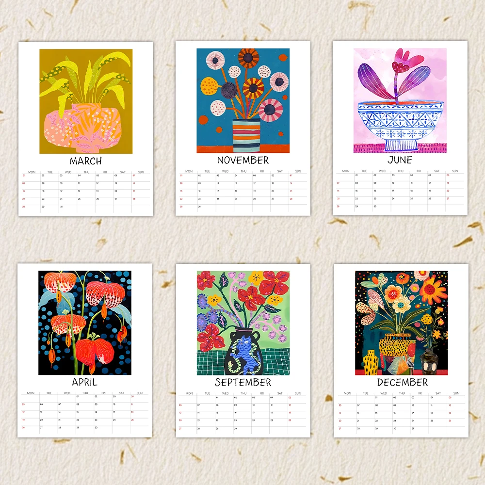 

1 шт. 2026 настенный календарь с художественным абстрактным цветочным дизайном, 12 уникальных иллюстраций, идеальный подарок на день рождения, Рождество, Новый год