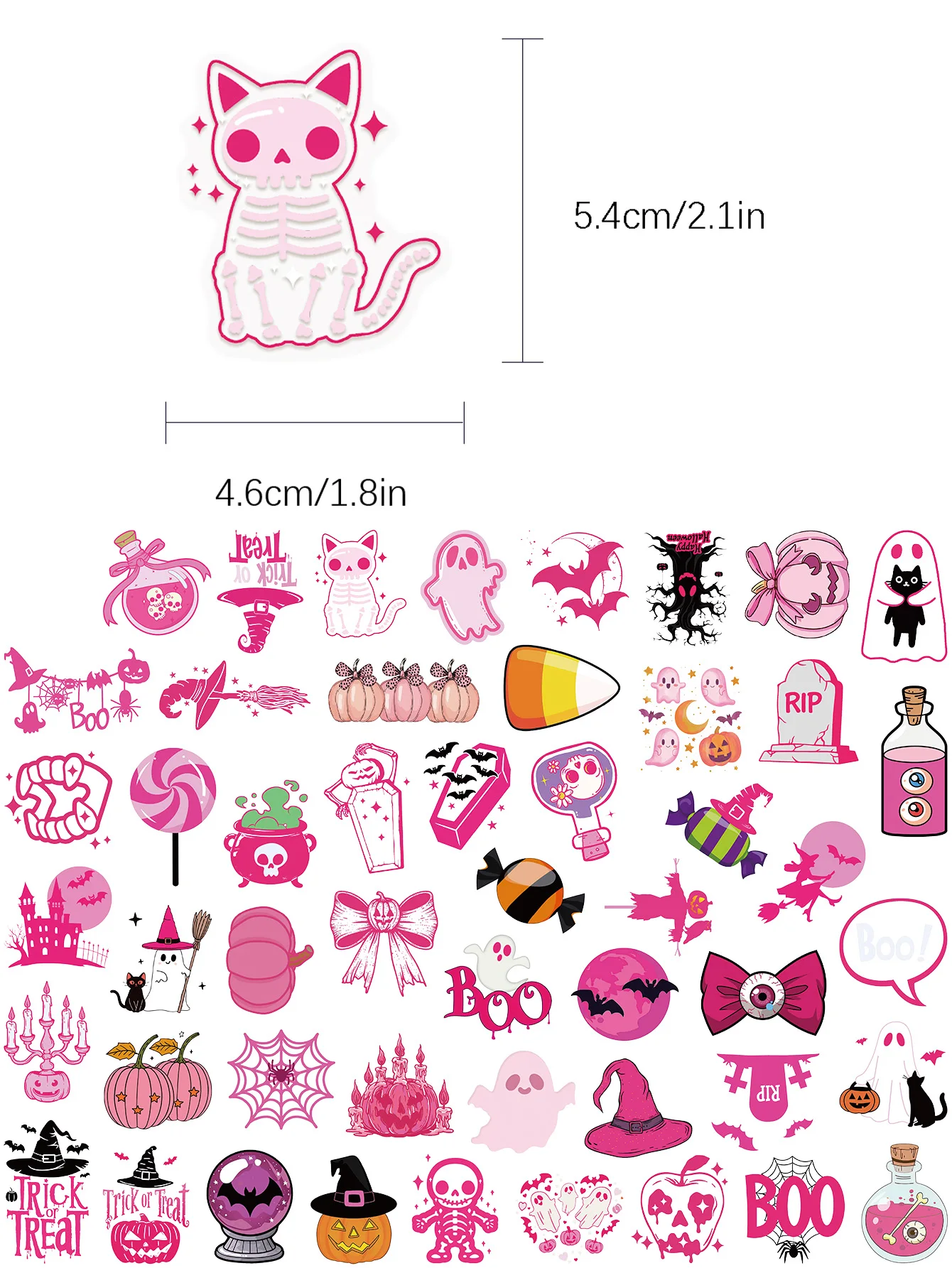 50-Piece Set of Pink Halloween Stickers: Festive Gift Decorations, Scrapbooking, Laptops, Luggage, Water Bottles, DIY Stickers