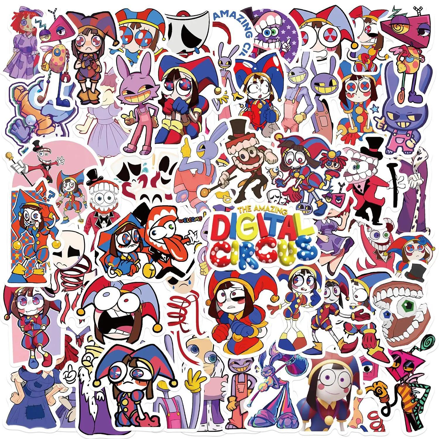 50pcs Cartoon Magic Digital Circus Stickers For Suitcase Skateboard Laptop Luggage Phone Car Styling DIY Decal Pegatina Kid Gift