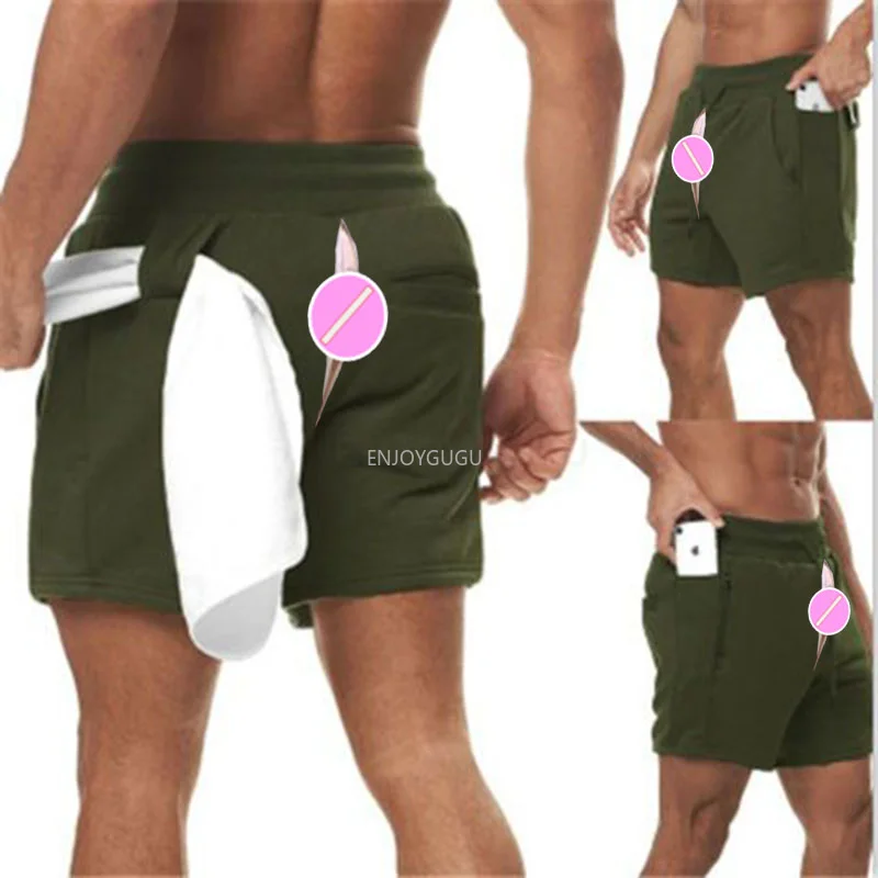 

Summer Outdoor Sex Invisible Zipper Open Crotch Pants Men's Casual Shorts Sports Fitness Pant Belt Pocket Shaping Men's Clothing