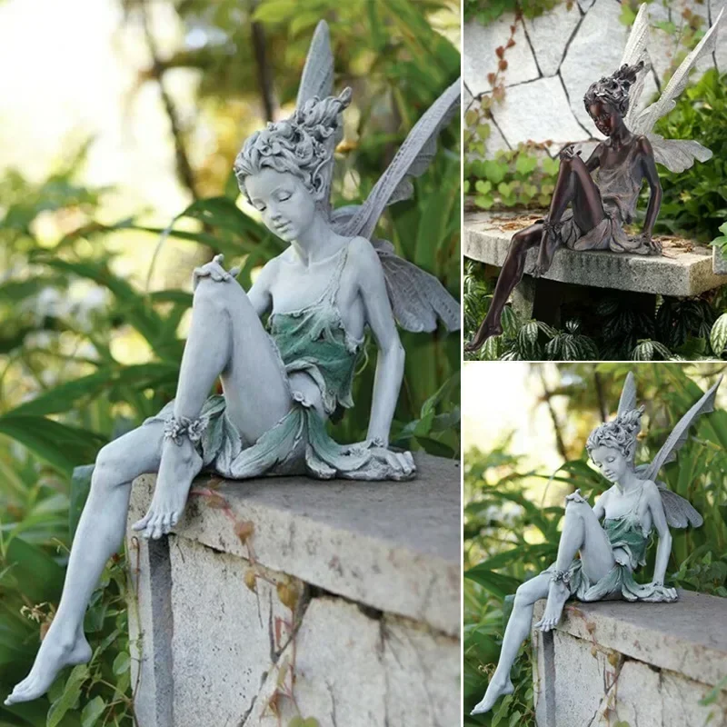 Nordic Resin Figurine crafts flower fairy outdoor garden balcony ornaments Turek sitting goblin statue home decoration