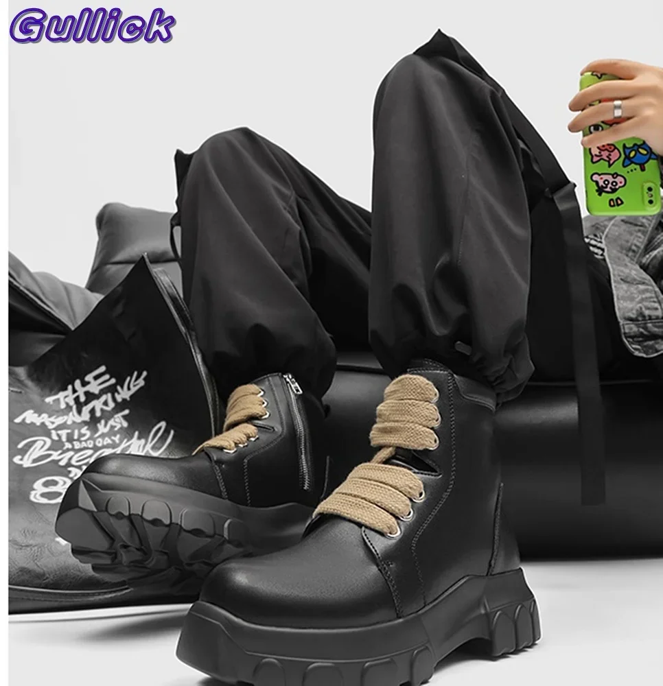 

Ботинки на шнуровке с круглым носком, увеличивающие рост, мужские и женские ботинки на молнии, Новое поступление, ботильоны для пар, модная осенне-зимняя обувь 2024