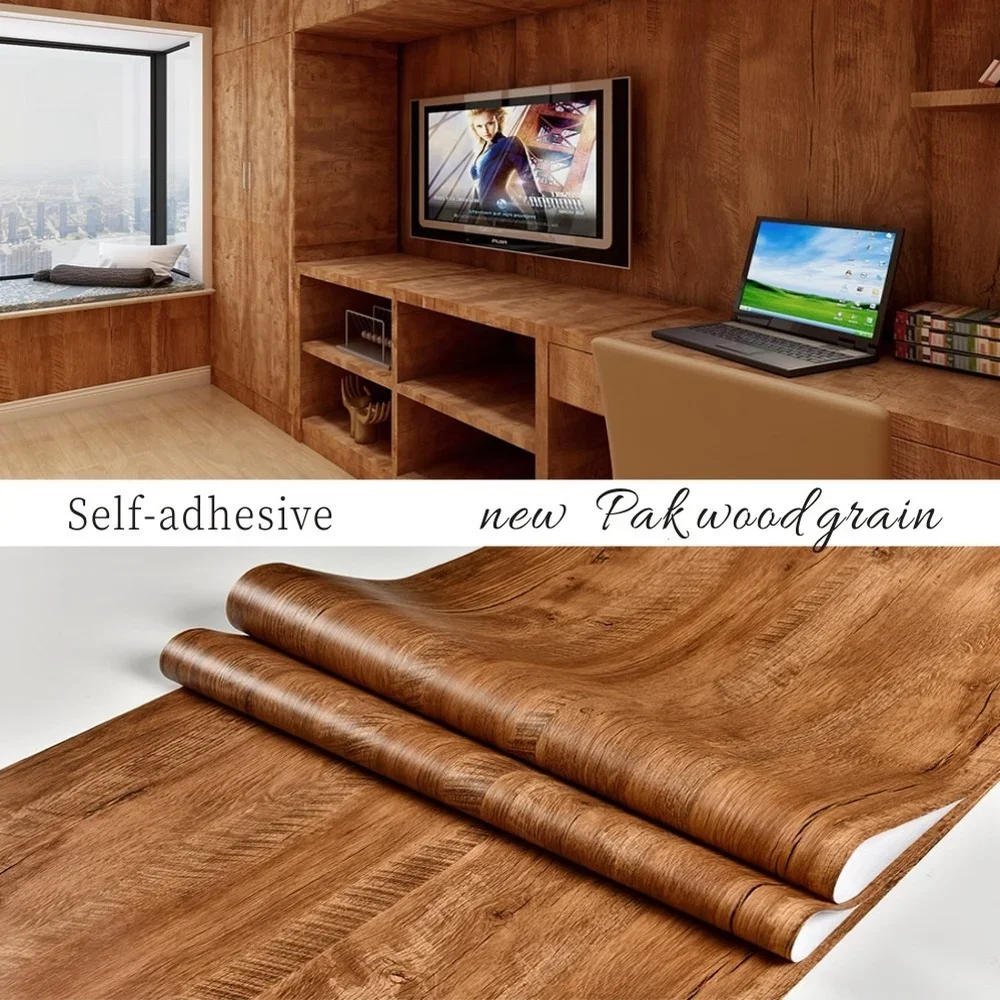 5m Long Wood Grain Wallpaper  Self Adhesive Removable Contact Paper Plank for Countertop Vinyl  for Furniture Renovation Modern