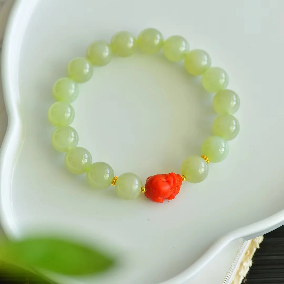 Hetian Jade Qinghai Material Jewelry Nanhong Lucky Bracelet 1498#