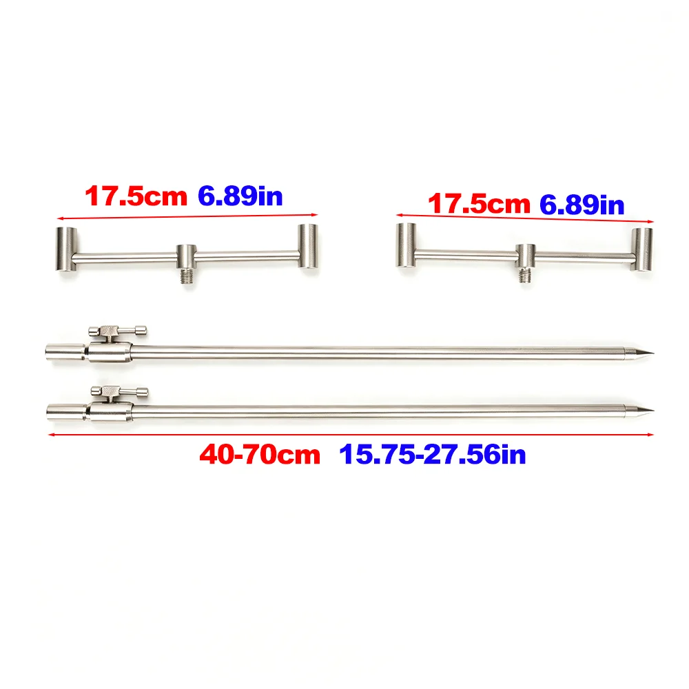 Hirisi Karpfenangeln Edelstahl Rod Pod Set 2 Stück Banksticks und 2 Stück Buzz Bars Set Verstellbarer Rutenhalter Angelzubehör – Detail 5