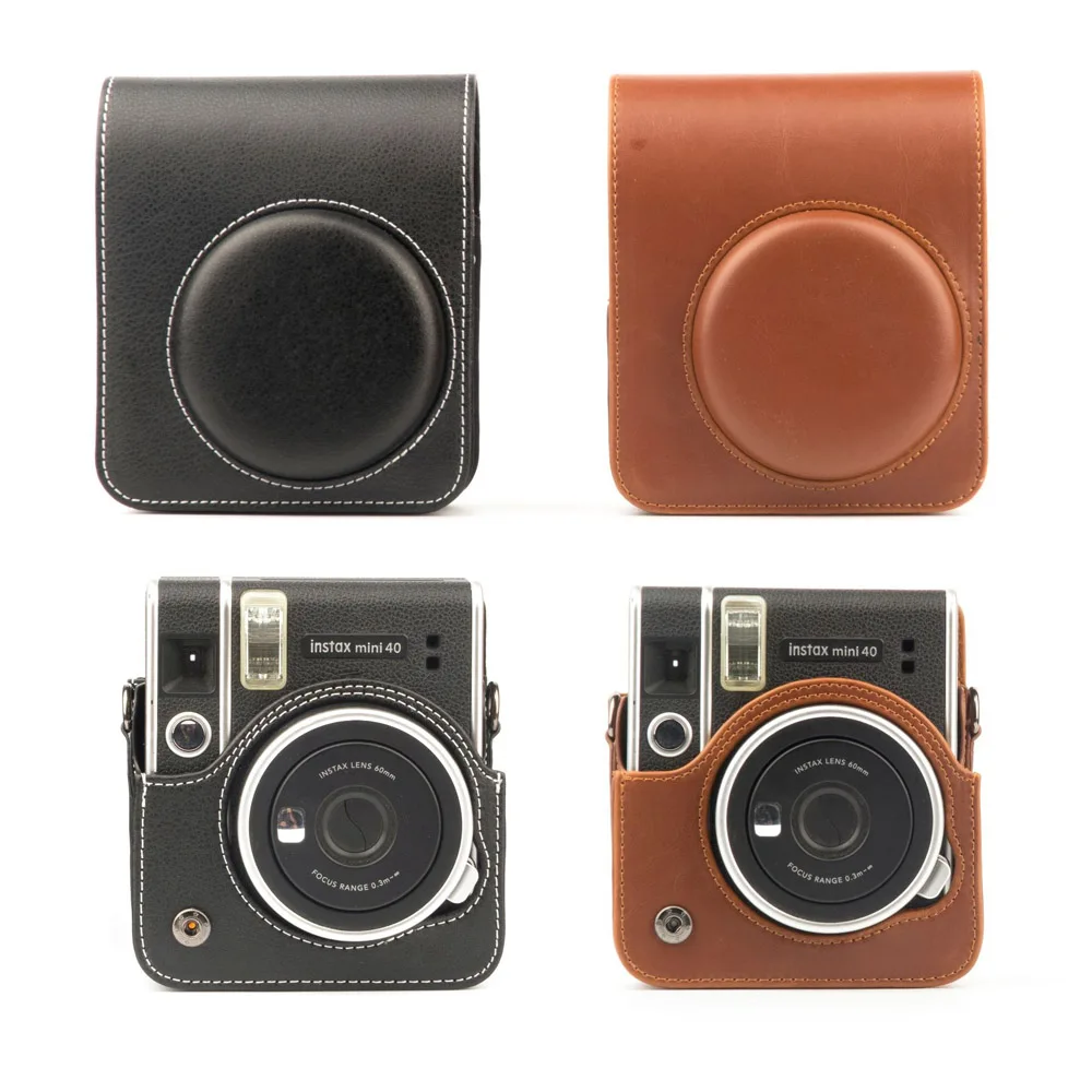 Fujifilm instax mini 40用ショルダーストラップ付きレトロカメラバッグ,保護カバー,黒,茶色,ピンク