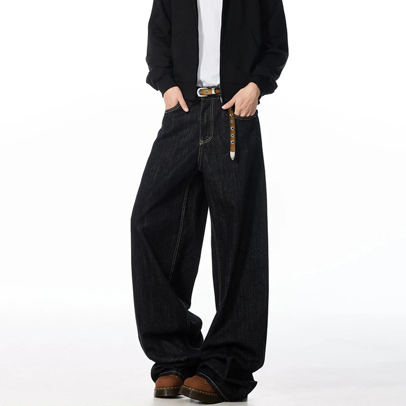 Korean Casual Wide Leg Jeans For Men And Women Loose Straight Leg Pants Curved Knife Pants Black Jeans