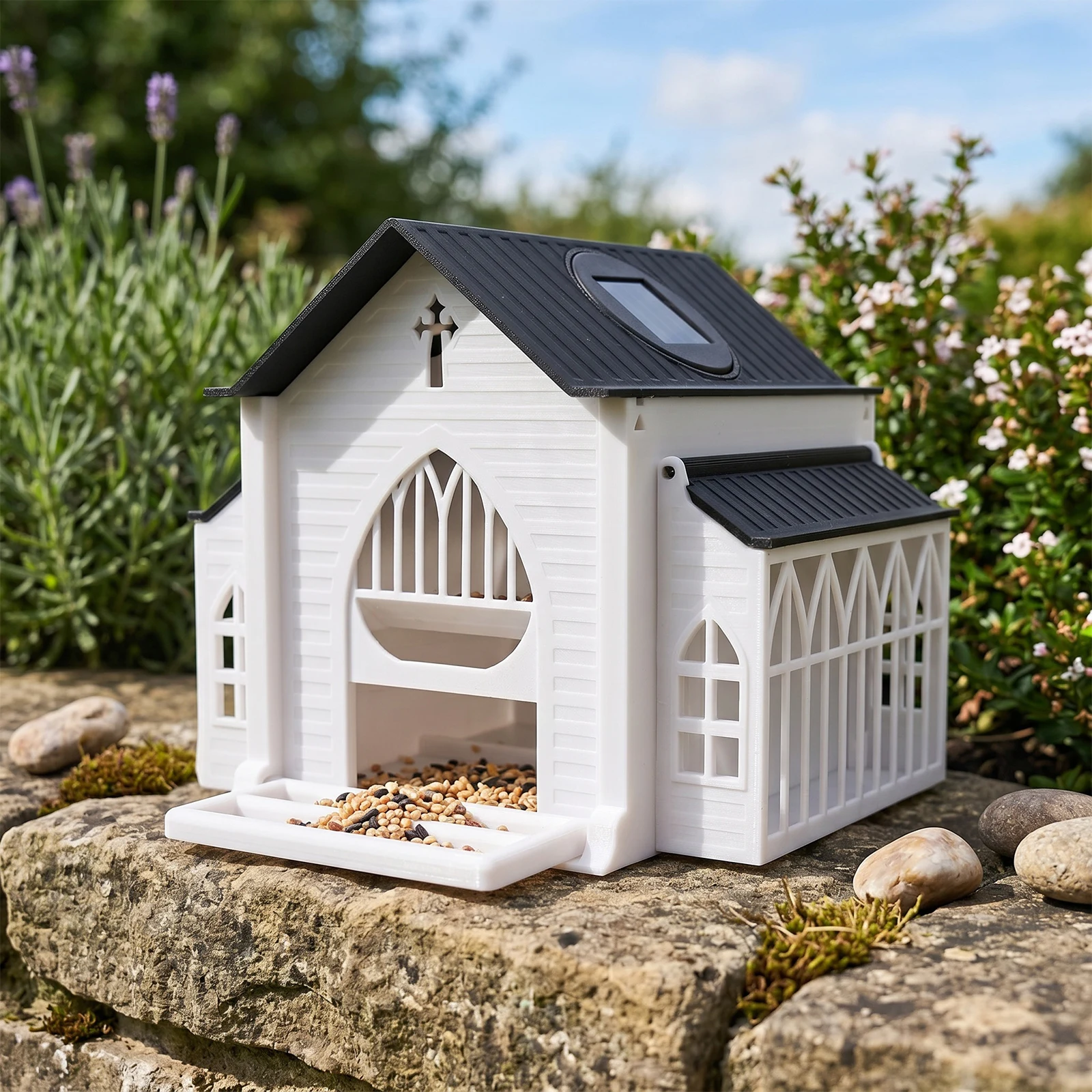 

Church-Shaped Metal Bird Feeder Multi-Purpose Weatherproof Birds Cage Heavy-Duty Birds House for Birds Watching in The Courtyard