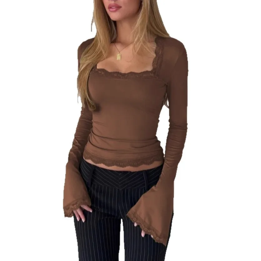 U Neck Long Sleeve Top Waist Cinched Streetwear with Pullover Western Style Sexy Bodysuit Composite Construction for Women