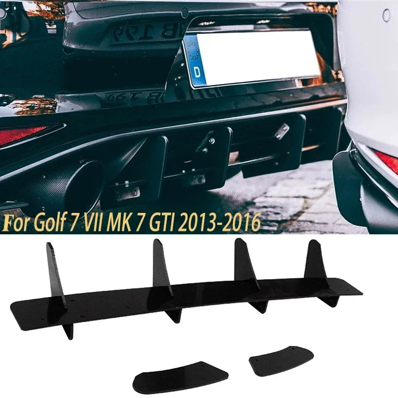 Glossy Black Car Rear Bumper 4 Fins Diffuser Rear Side Splitters Spoiler Lip For VW Volkswagen Golf 7 VII MK7 GTI 2013-2016 ABS