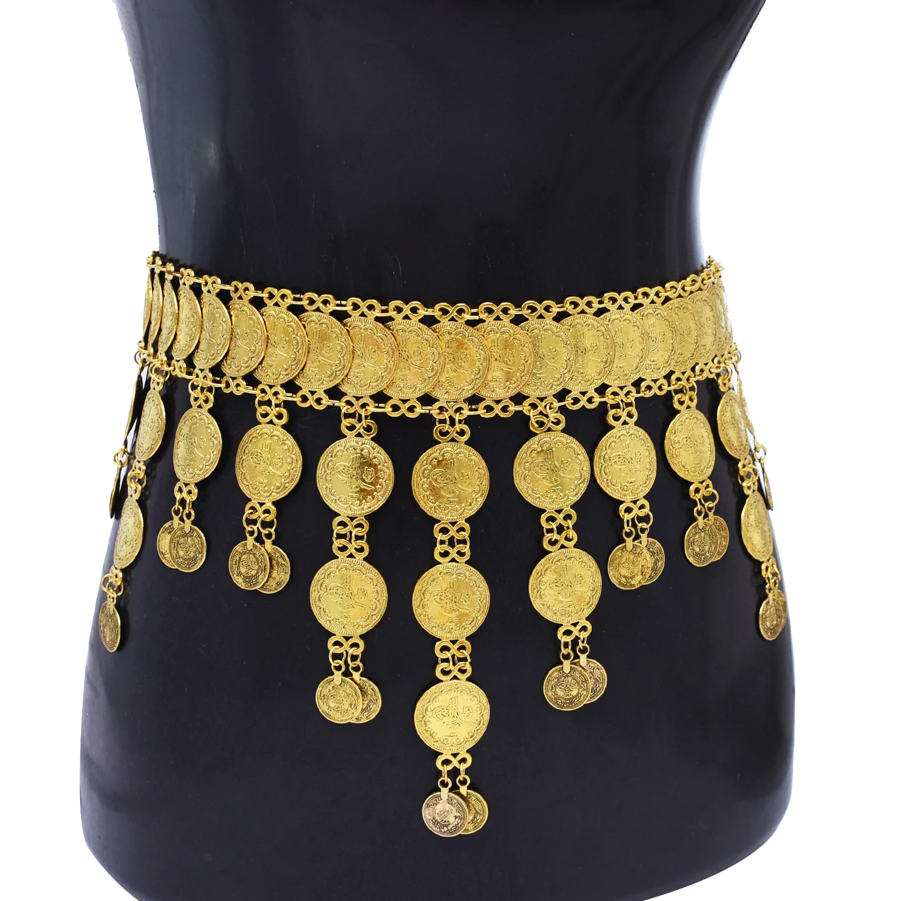 Ethnic Style Multi Layer Coins Chain Pendant Belt Necklace Bangle Jewelry Set Belly Chains Arab Turkey Kurdish Indian for Women