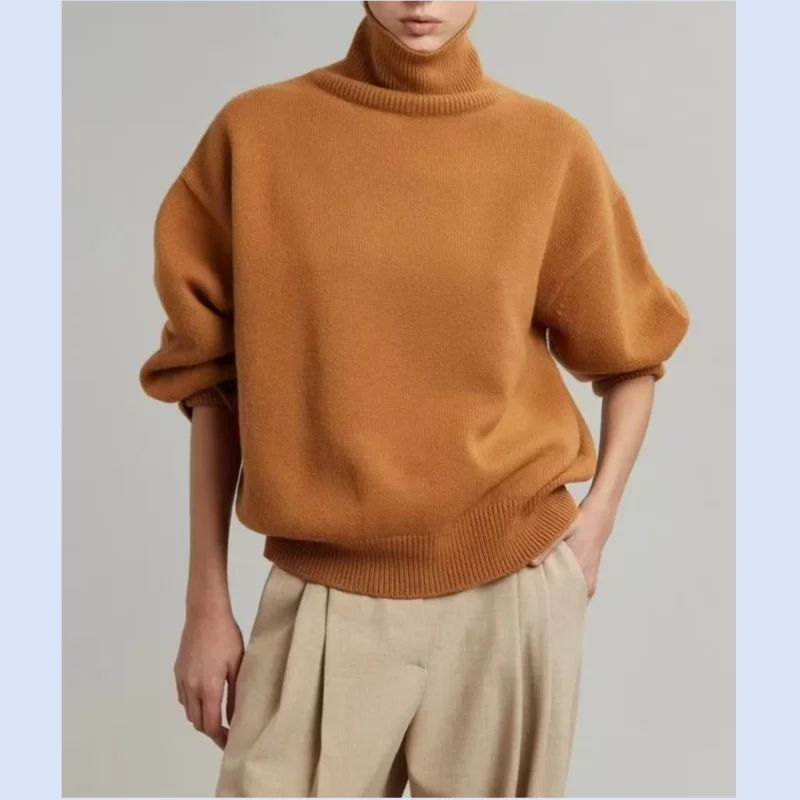 24 year autumn and winter round neck extra long folded sleeve hem slit warm wool knitted sweater