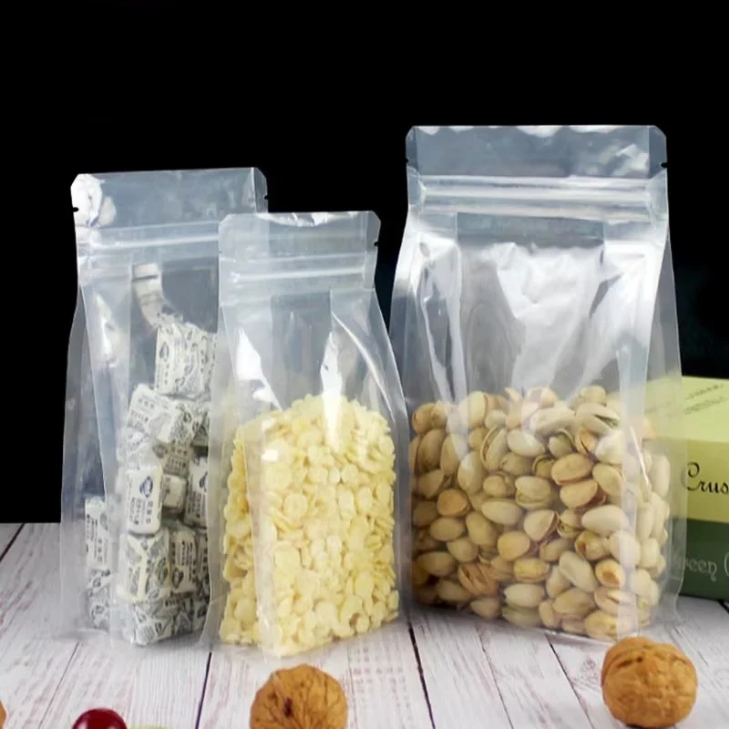 50PCS 3D Stand-up Plastic Ziplock Clear Window Bag DIY Logo Coffee Beans Sugar Snack Biscuit Nuts Beans Gifts Packaging Pouches