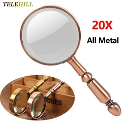 20X Portable All-Metal Magnifier Optical Magnifying Glass Repair Watch Jewelry Loupe Antique Handle Magnifier Reading Magnifiers