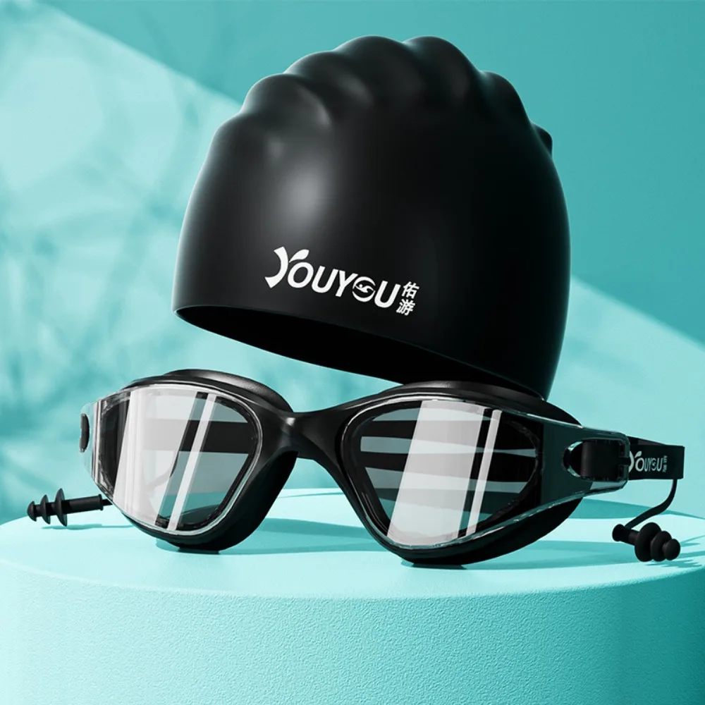

Anti-fog Adult Swimming Goggles Set with Nose Clip with Ear Plugs Silicone Swim Cap Soft Ultralight Diving Eyewear Summer
