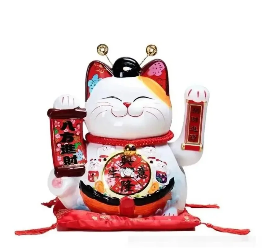 

10 Inch Handicraft Waving Hand Lucky Cat Fortune Cat Gift Welcoming Feng Shui Crafts Money Box Home Store Decoration