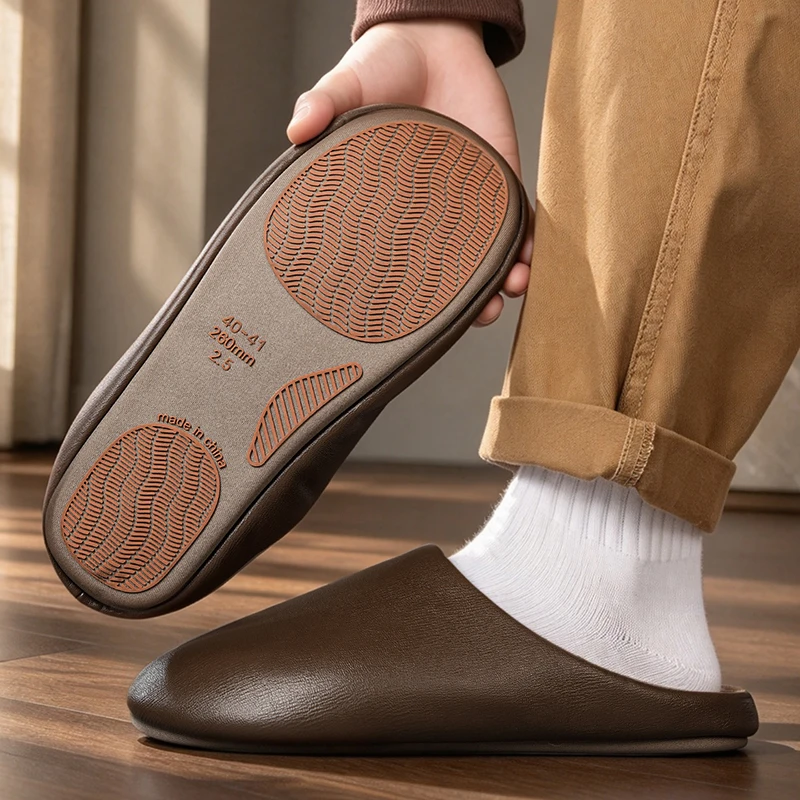 Pantuflas de invierno para hombre, con forro polar, silenciosas, antideslizantes, para usar en interiores, en casa, con suela cálida y suave, fáciles de poner.