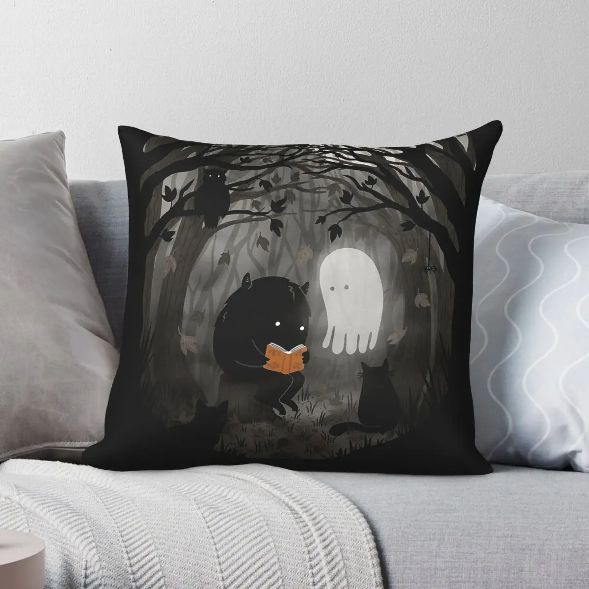 A Quiet Spooky Spot Book Reading Square Pillowcase Polyester Linen Velvet Creative Zip Decorative Sofa Cushion Cover