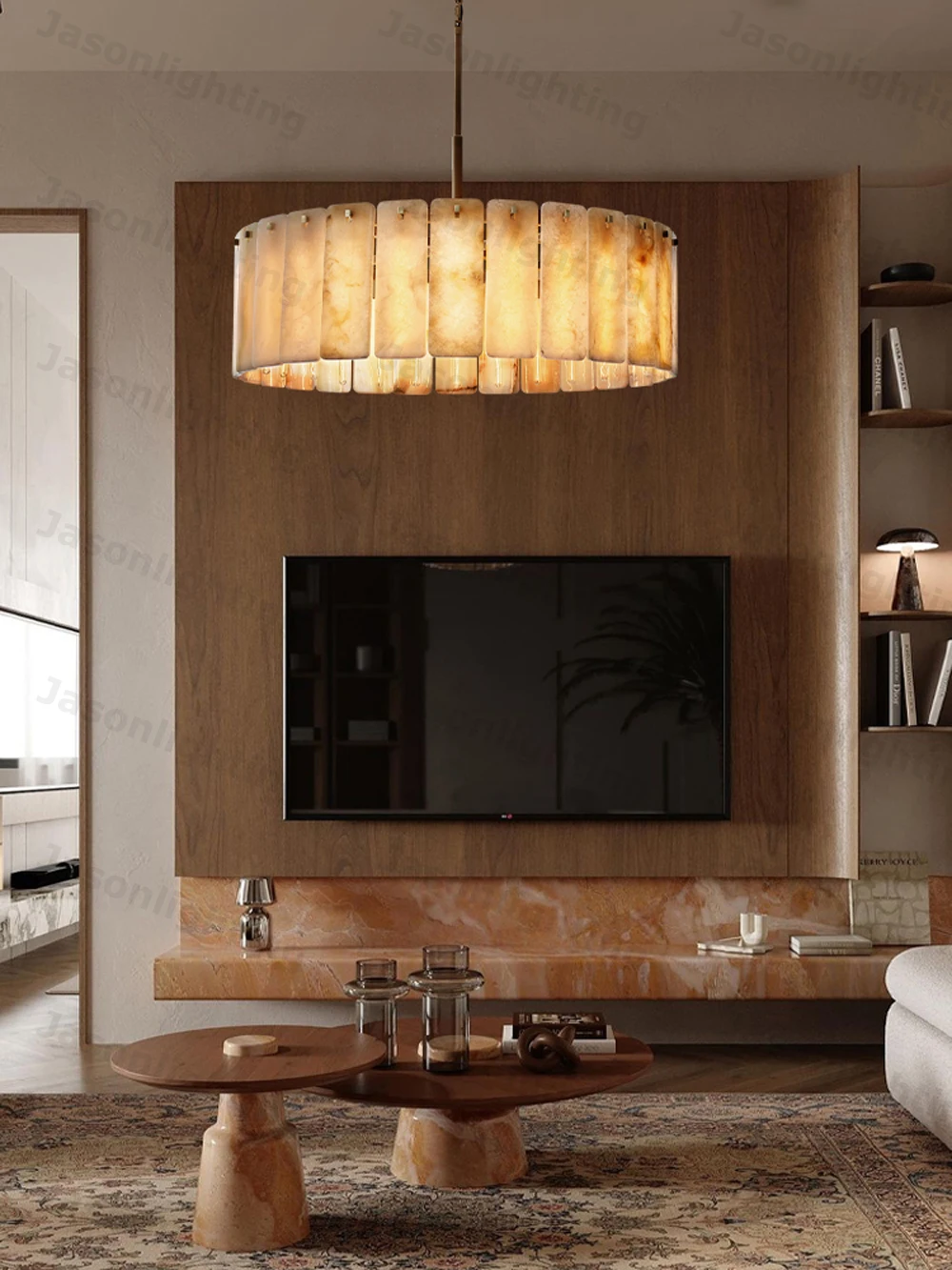 Elevate Your Living Room With Our LED American Marble Chandelier High-end Alabaster Pendant Light Brass Chrome Dimming Function