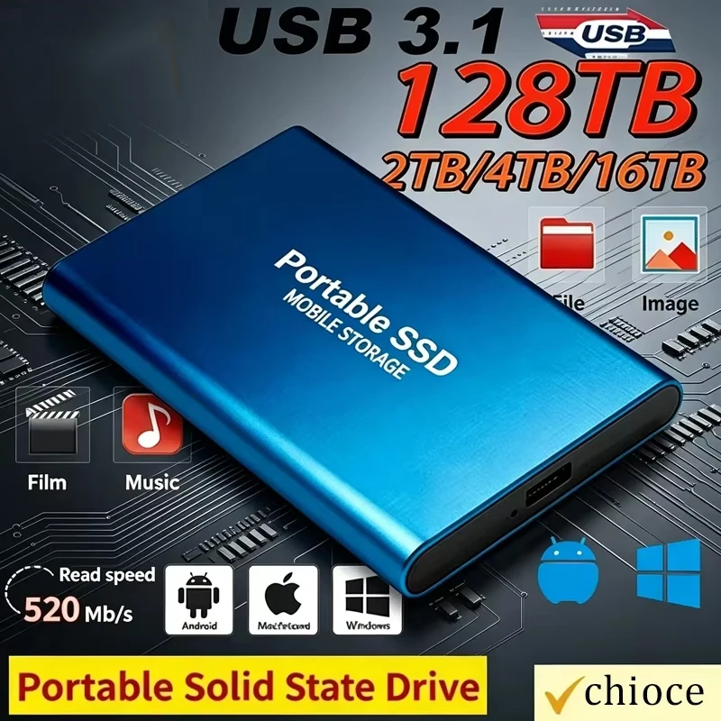 Solid State Disk 1TB External Hard Drive 2TB High Speed Hard Disk  USB3.1 Portable SSD 128TB for Pc/Laptop/Mac/Phone