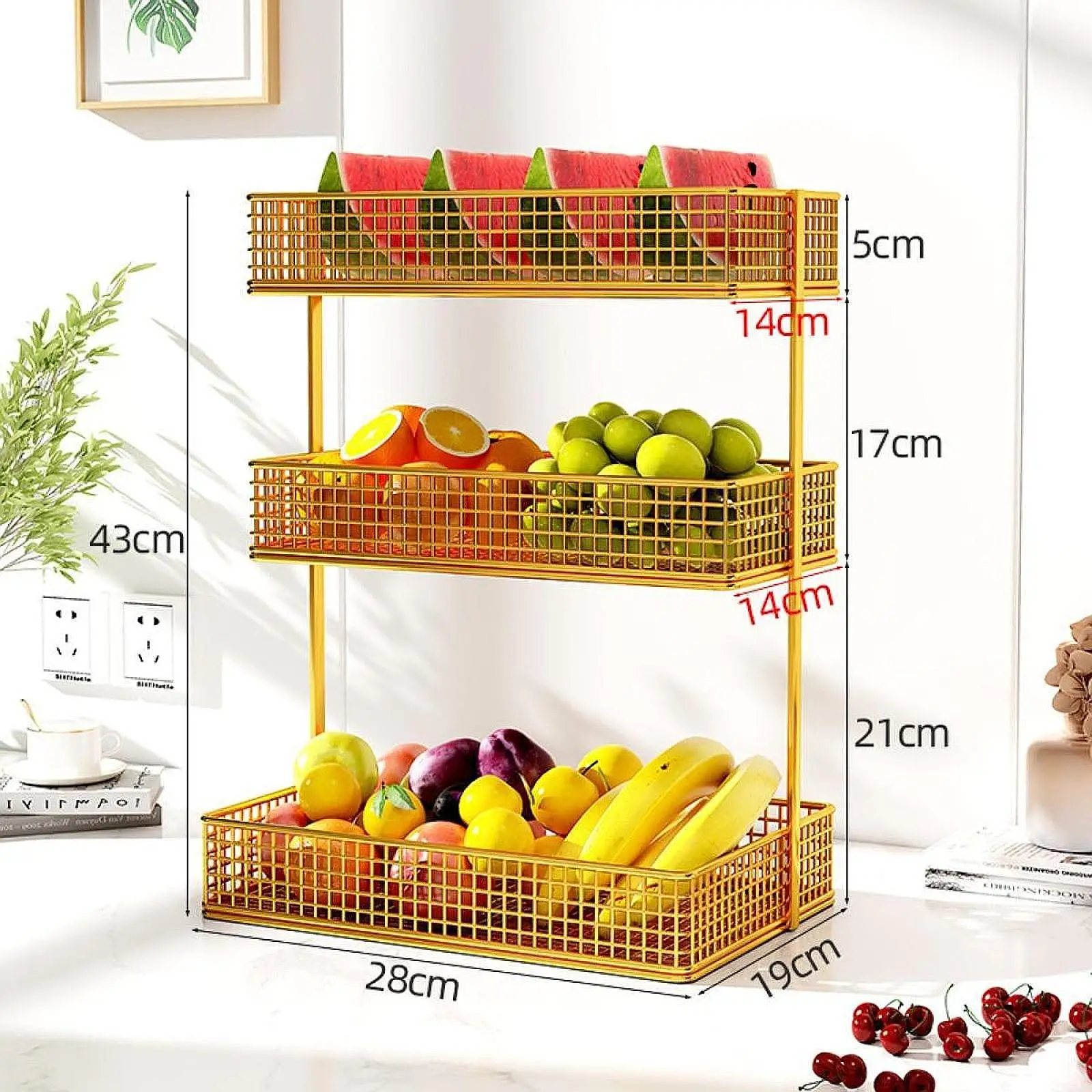 Multi Layer Fruit Basket Bread Storagre Basket 3 Layers Iron Fruit Basket Holder for Snack Fruit Kitchen Farmhouse Countertop