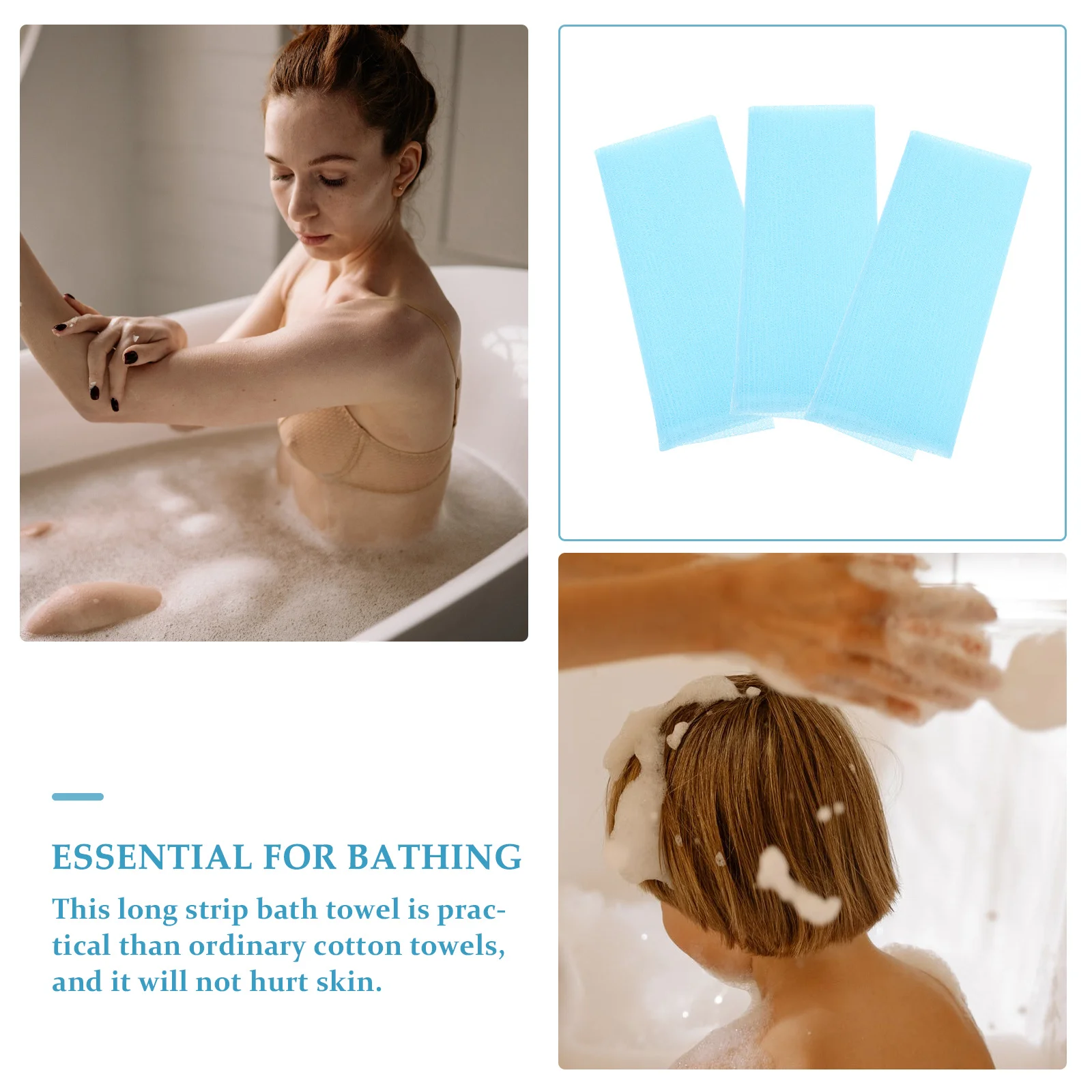 

3Pcs Bath Towel Long Strip Exfoliating Shower Scrubbing for Cleaning Rich Foaming Lightweight Portable Household Use
