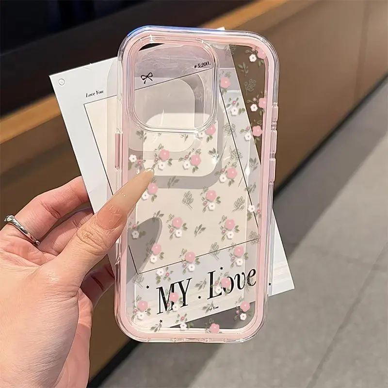 Green Leaves Pink Flower 2in1 Clear Case For Samsung Galaxy S26 Ultra S25 S23 FE S24 S22 Plus A57 A37 A55 A54 A36 A35 A15 Cover