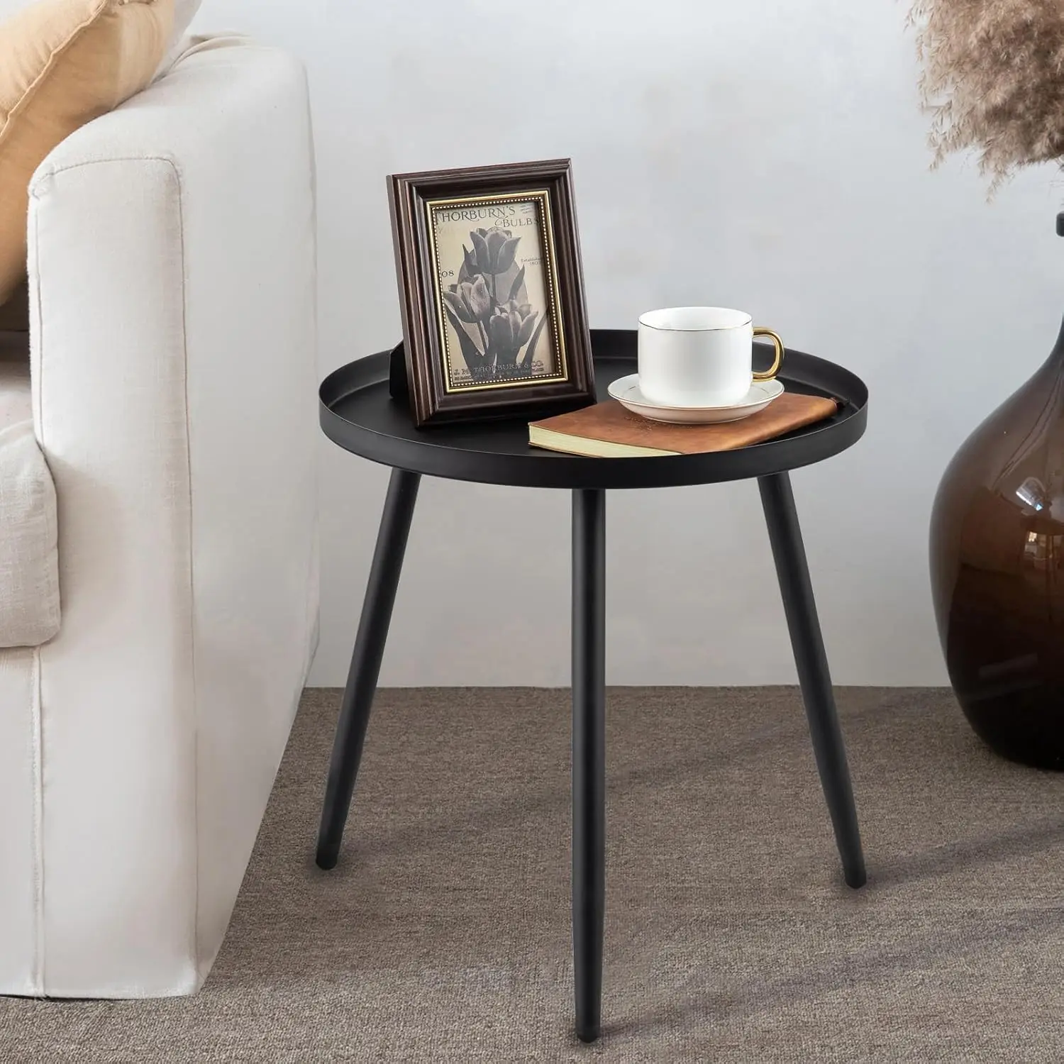 

Side Table: End Table for Indoor Use - Small Side Tables for Small Spaces All Matte Black with 3 Legged