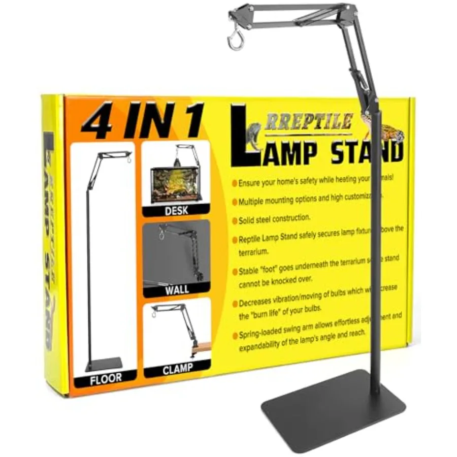 

4 IN 1 Metal Reptile Lamp Stand with Swing Arm for Terrarium - Floor Light Stand for Reptile Tank - Adjustable Height and Width