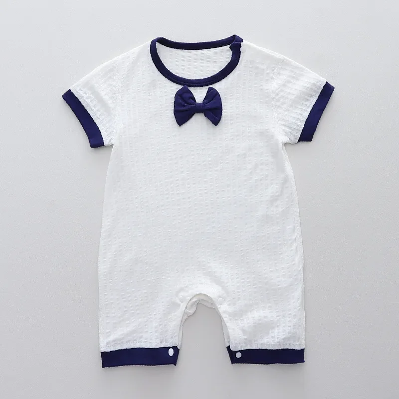 6-18 Months Infant Jumpsuit, Summer Patchwork Short Sleeve Button Romper for Baby Boys