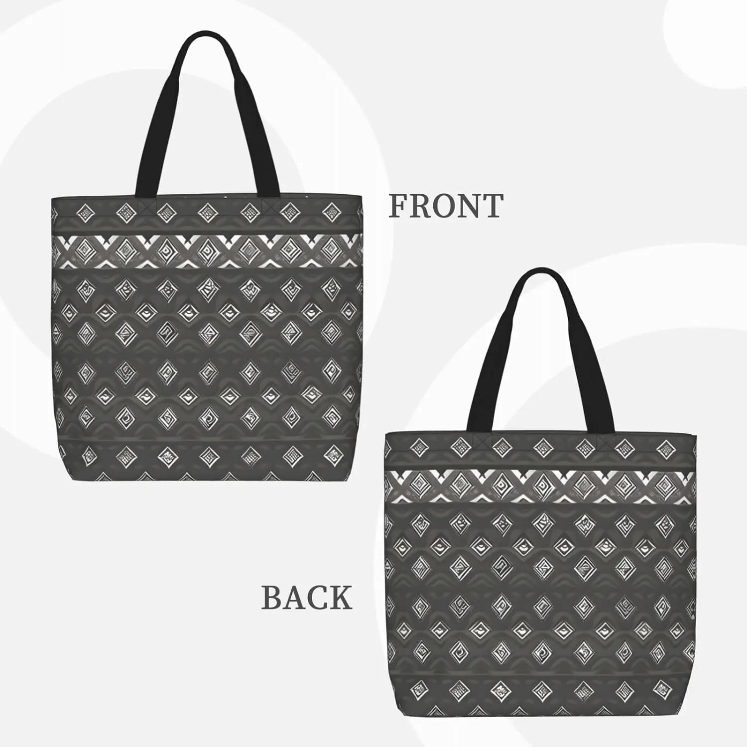 Grey Tribal Tote Bag with Zipper for Women Inside Mesh Pocket Heavy Duty Casual Anti-water Cloth Shoulder Handbag Outdoors