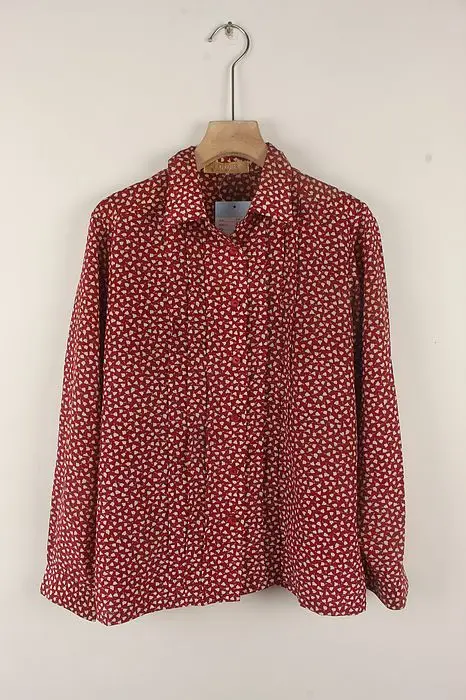 

Vintage Embroidered Lace Premium Quali Unique irt Collar Long Sve Regular Length Button Detail Regenerated Cellul...