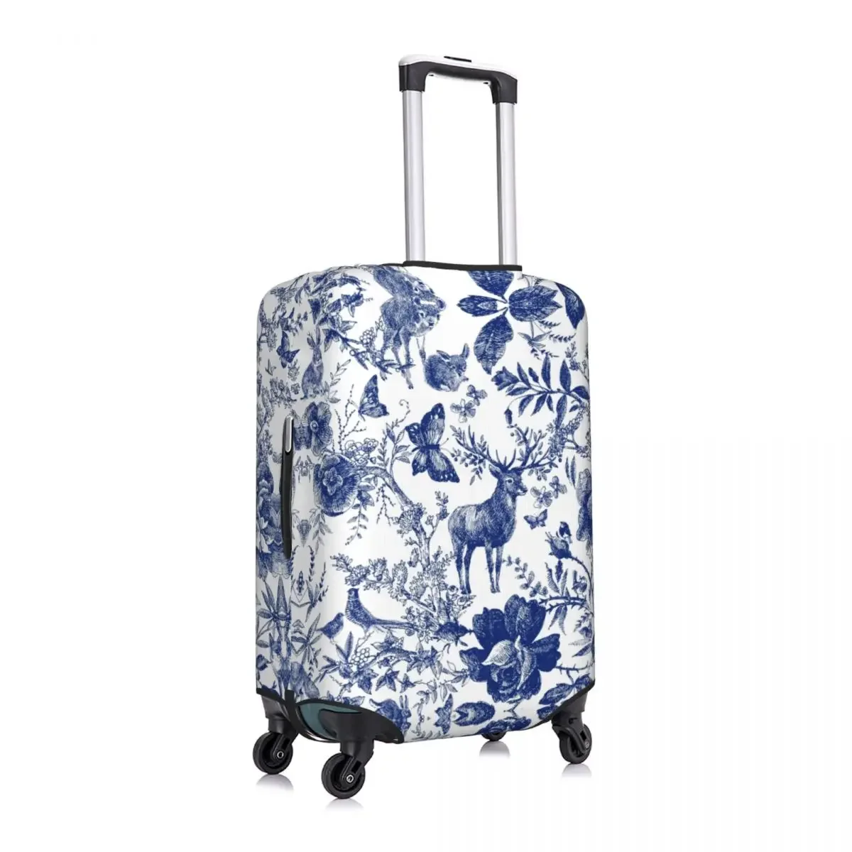 Floral And Animal Forest Luggage Cover Elastic French Toile De Jouy Indigo Travel Suitcase Protective Covers Suit For 18-32 inch