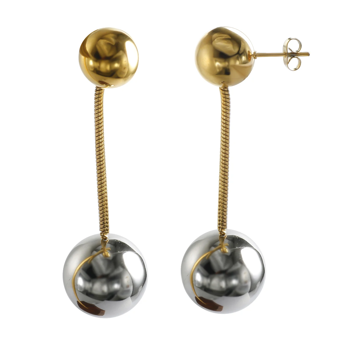 JINHUI Golden Beads And Steel Bead Connect Tassel Long Drop Earrings for Women Gold Silver Color Ear Jewelry Trending Girls Gift