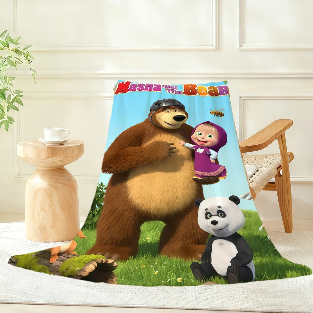 M-Masha and Cute Anime the B-Bear Blanket Throw Super Cosy Plush Living Room Sofa Couch Childish Birthday Gifts