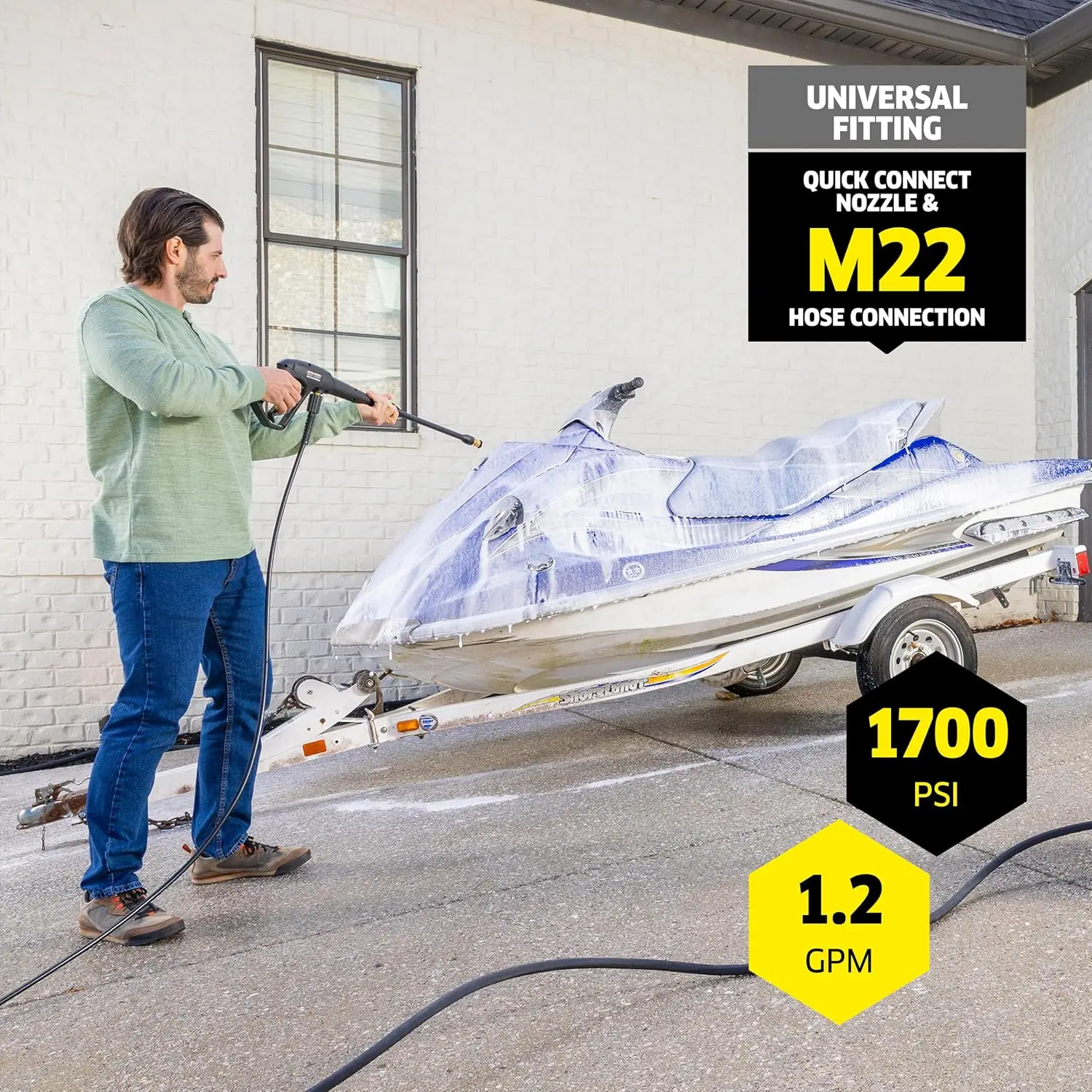 غسالة ضغط 1700 رطل لكل بوصة مربعة مع 3 فوهات وخزان منظف للسيارات والممرات والباحات - معتمدة من CETA #4