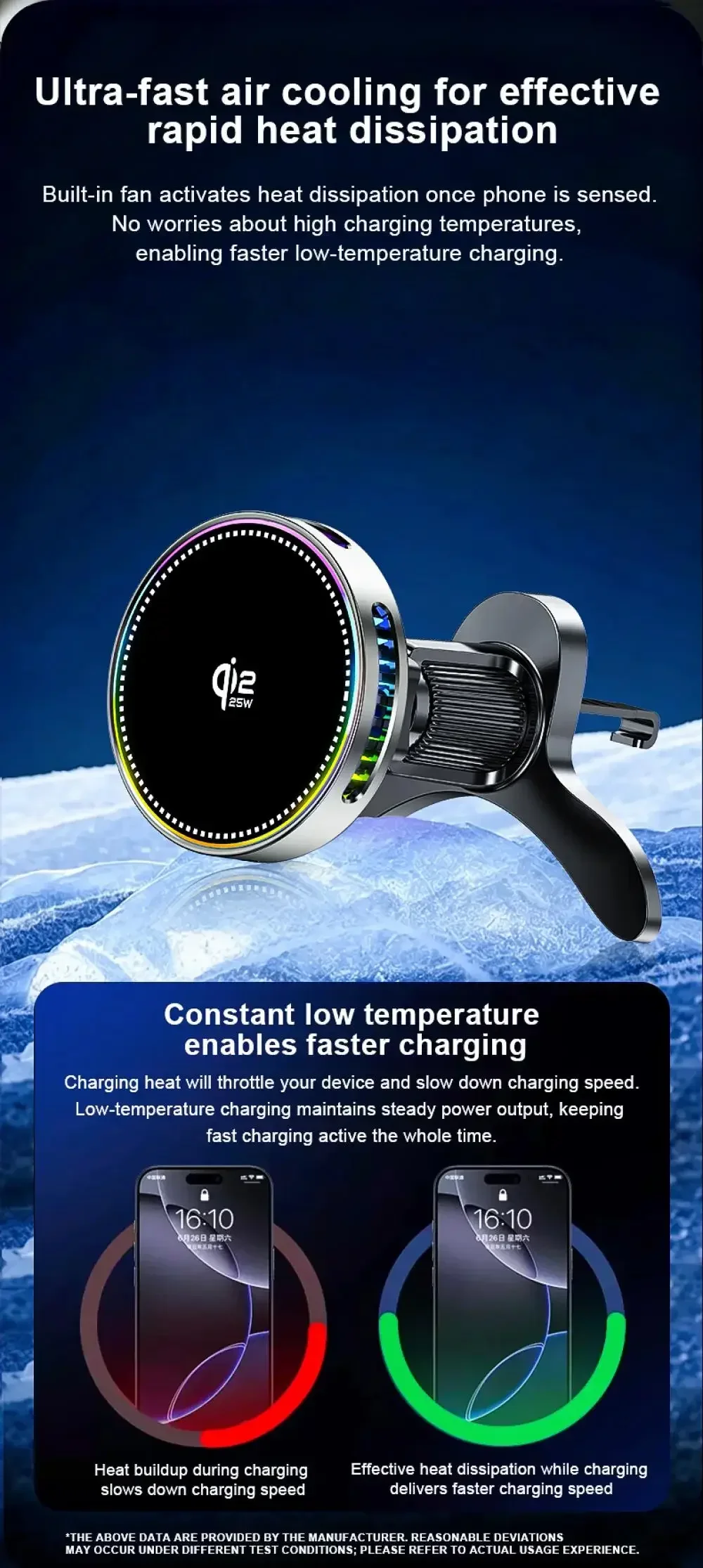 QI2.2 25W Magnetische Kabellose Ladestation Lüftungsschlitz-Handyhalterung mit Autoladegerät und Luftkühlventilator für iPhone 17 16 15 14 13 12 – Detail 7