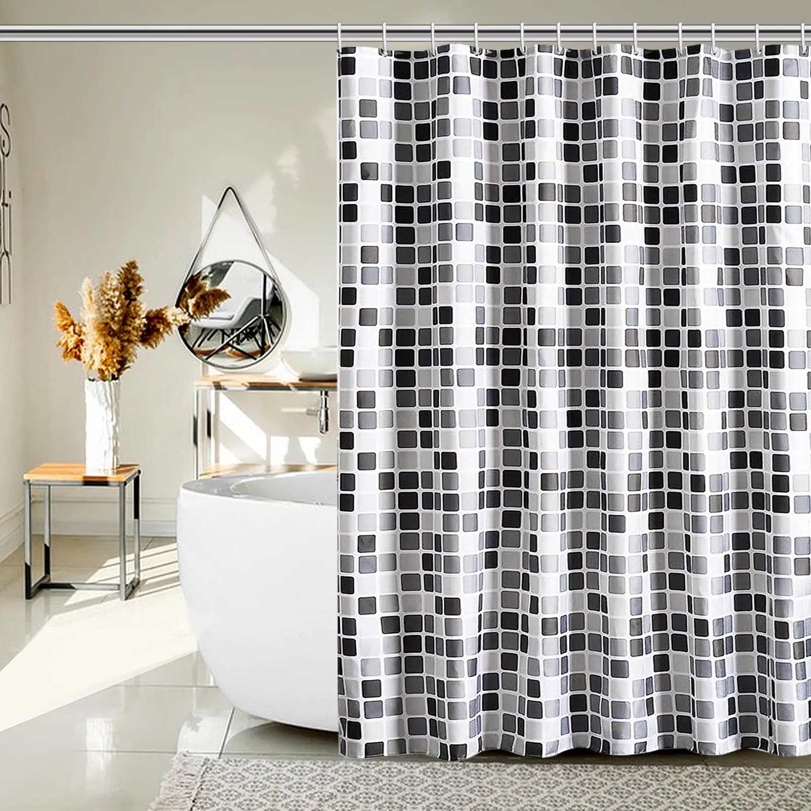 200*220cm Waterline Fabric Shower Curtain Mosaic Extra Long Wide Drop Bathroom