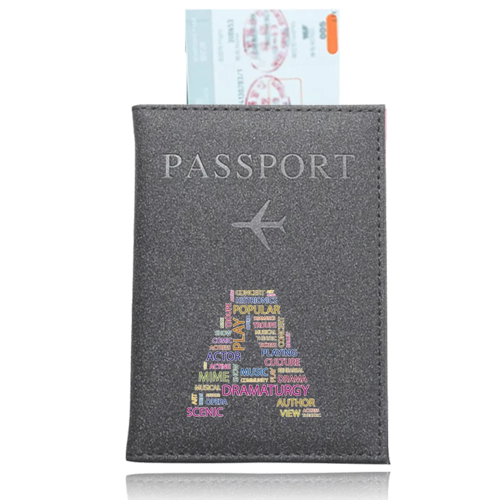 Funda de pasaporte de viaje en avión Unisex, soporte de tarjeta de crédito, impresión UV, serie de letras de texto, tarjeta de visita, billetera de pasaporte