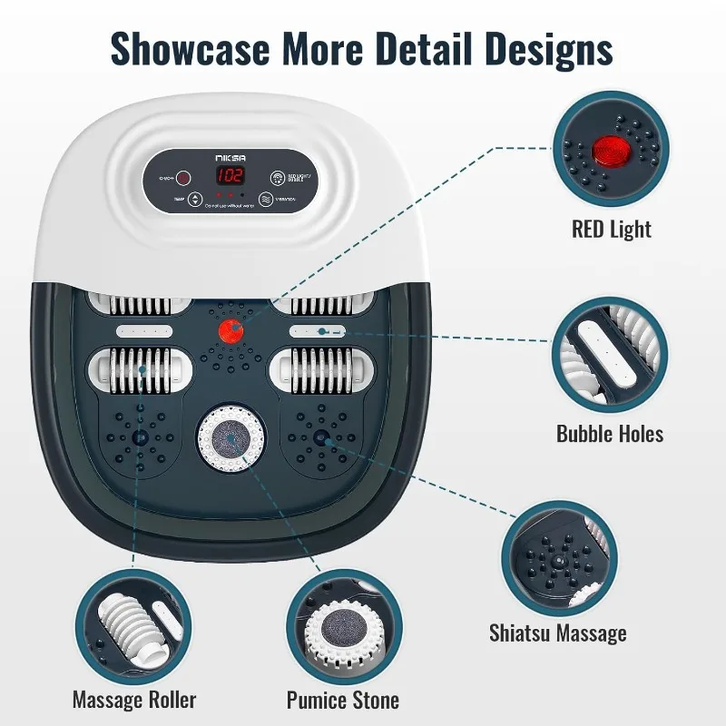 Foot Spa Bath Massager with Heat, Foot Soaker with Mini Acupressure Massage Points Temperature Control