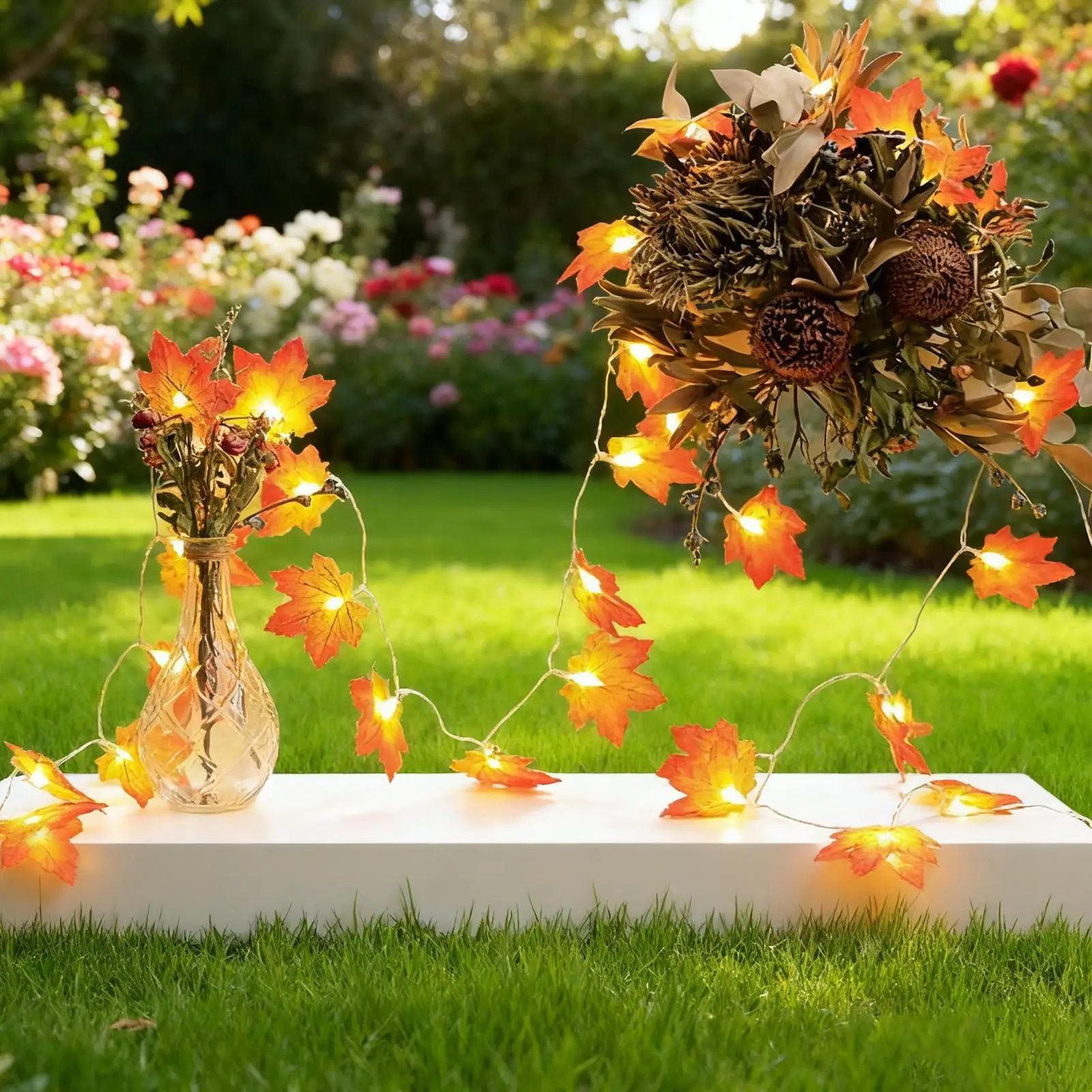 مابل يترك جارلاند سلسلة أضواء احتفالية 19.69Ft الإضاءة الشكر زينة أضواء للحزب النوم حديقة ساحة المنزل #3