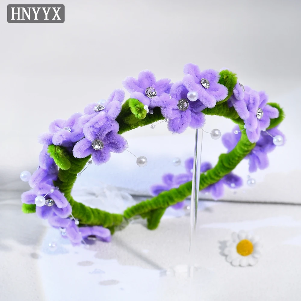 

HNYYX Sweet Purple Flower Hair Hoop Cartoon Girl Headband Handmade Twist Stick Cute Headdress Holiday Show Hair Accessories A362