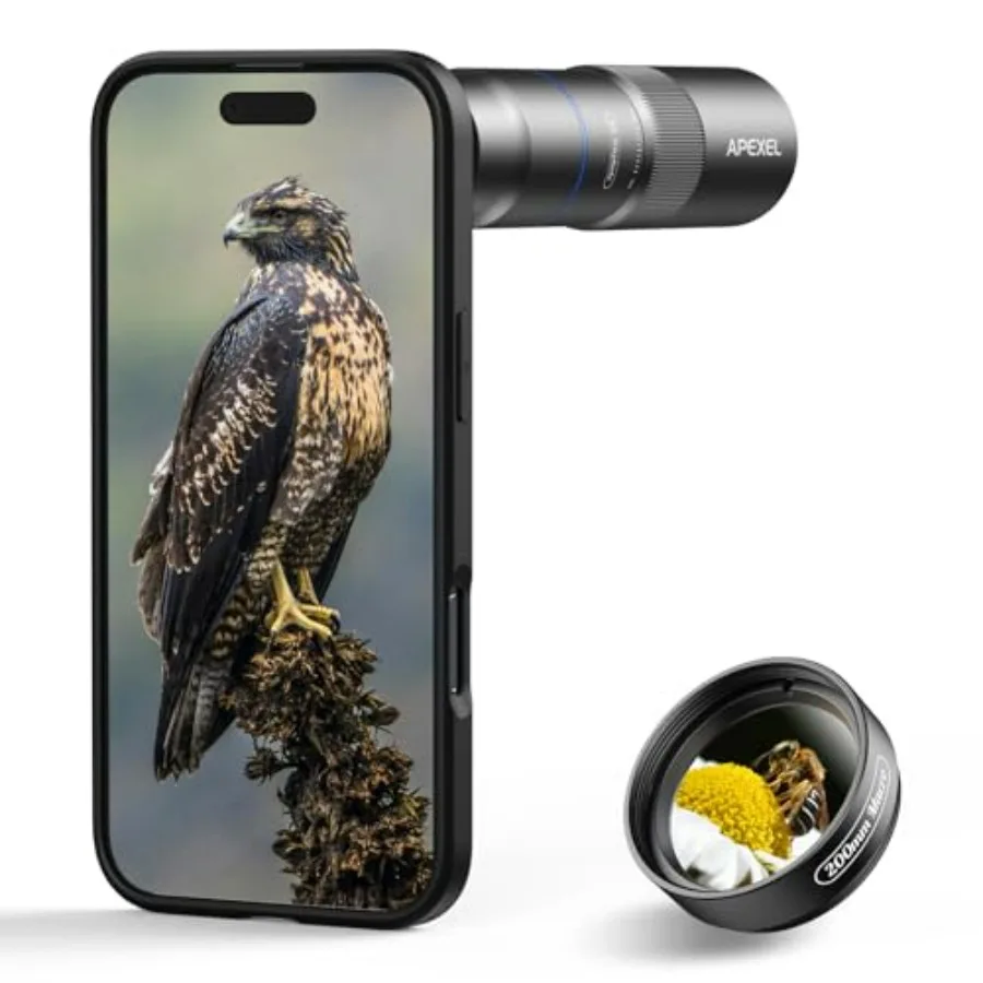 

APEXEL 10X Tele-Macro Pro Dual Lens 2-in-1 Portable Clip-On Telephoto Macro Lens for Air Phone Pro Photography for Travel Conce