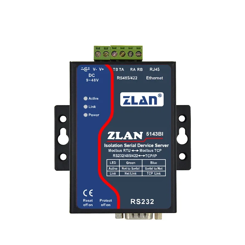 RS232 RS422 RS485 To Ethernet Converter ZLAN5143BI IOT Modbus RTU To TCP Device Communication & Networking Product