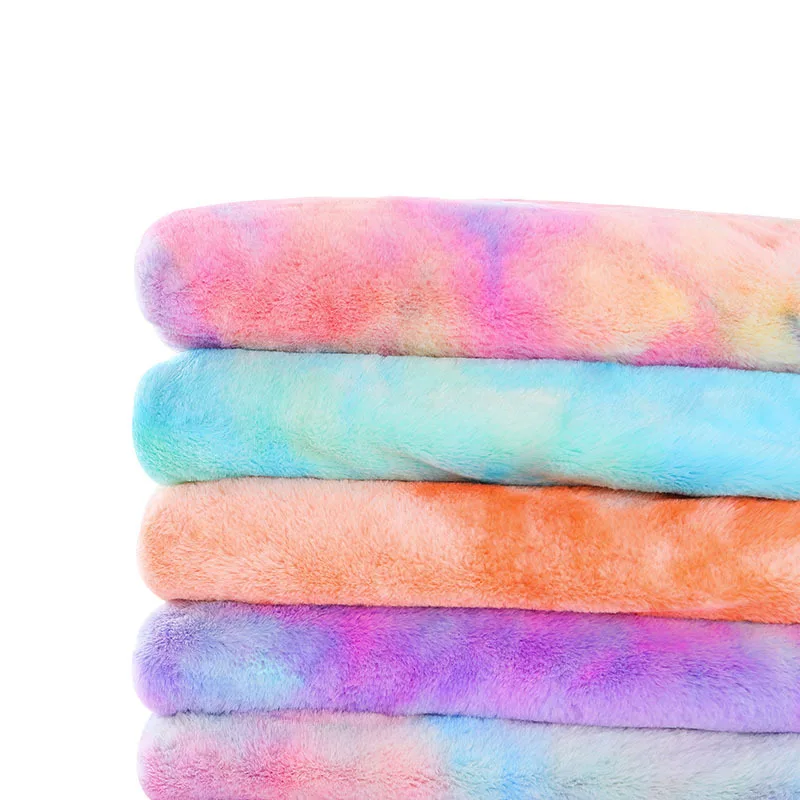 New Thickened Imitation Otter Rabbit Hair Fabric Tie Dyed Plush Fabric Gradient Rainbow Rabbit Hair Fur Coat DIY Bedding Fabric