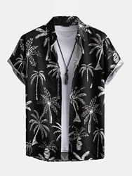 Camisa hawaiana con diseño de árbol de coco para hombre, Tops, novedad de verano, ropa de moda para hombre, pantalón corto informal, blusa con botones de manga, camisas