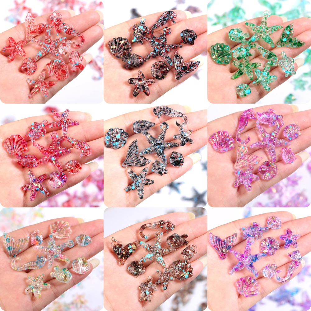 30g 12-28mm Marine Organisms Acrylic Mixed Beads Charm Spacer Loose Beads For Diy Phone Chain Bracelet Necklace Jewelry Making