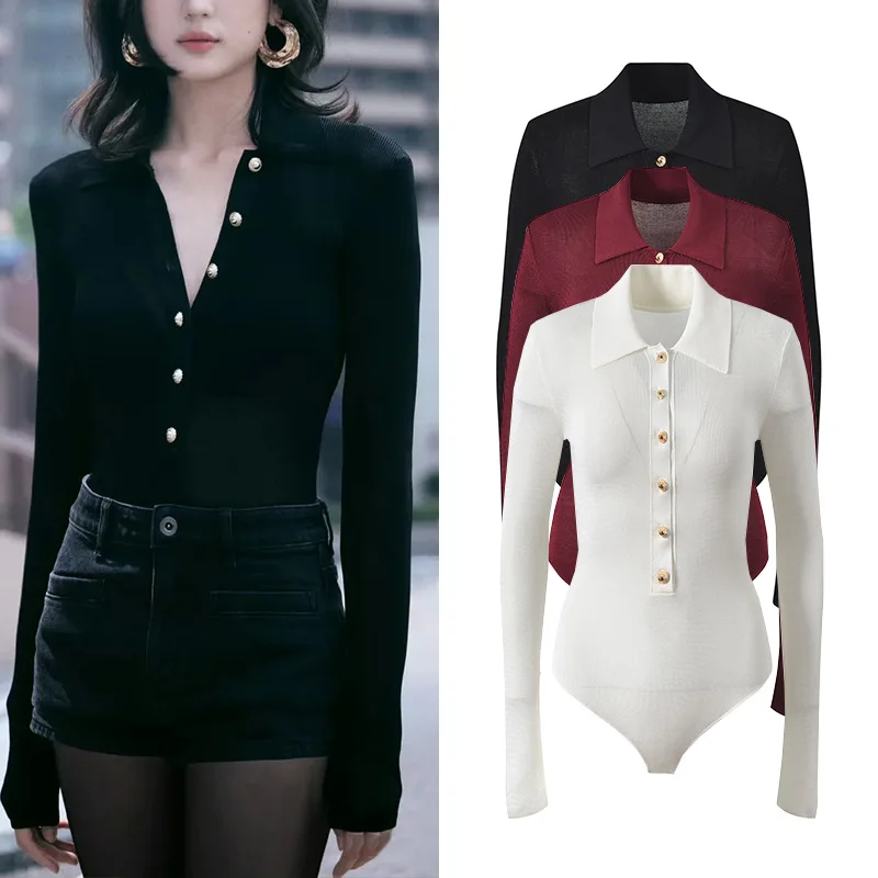 

2026 Autumn New Fashionable Retro European and American Style Simple Elegant Slimming Short Lapel Knitted Sweater for Women
