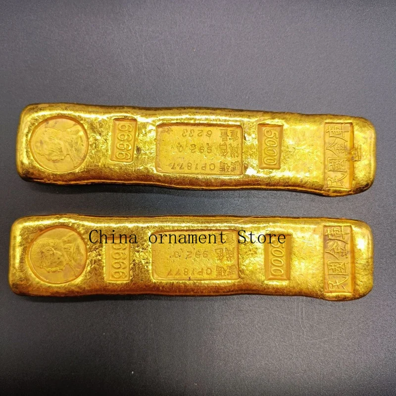 Antique-style solid gold ingot, Republic of China Yuan Shikai high-crowned dragon gold bar, pure copper gilded craft ornament, g